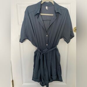 Glam Gray Satin Utility Romper Size Small
